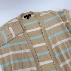 Ann Taylor Women's LP Striped Longline Open Front‎ Cardigan Sweater Beige Soft